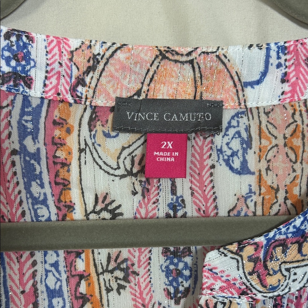 Vince Camuto Pink, Blue & Silver Paisley Blouse - Picture 2 of 9